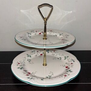 Pfaltzgraff Christmas Heritage 2 Tiered Serving Stand‎ Holly Berry Stoneware USA